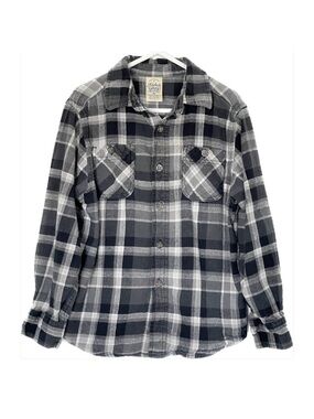 5/$15 Faded Glory Boys flannel plaid shirt size medium black gray